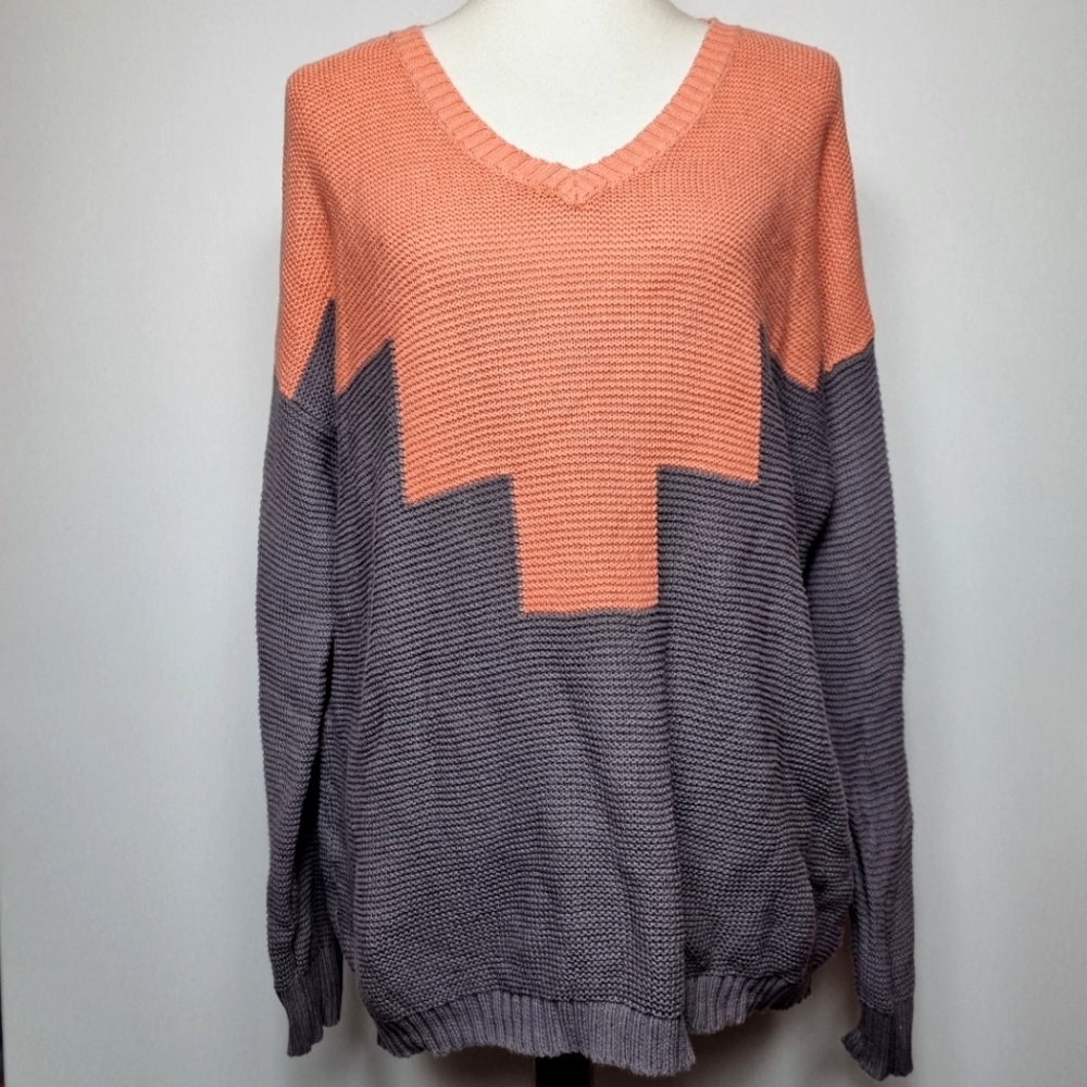 Bcbgeneration Waffle Knit Pull Over Geometric Swe… - image 1